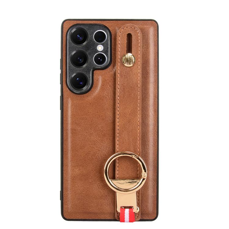 For Samsung Galaxy S25 Ultra 5G Wristband Leather Back Phone Case