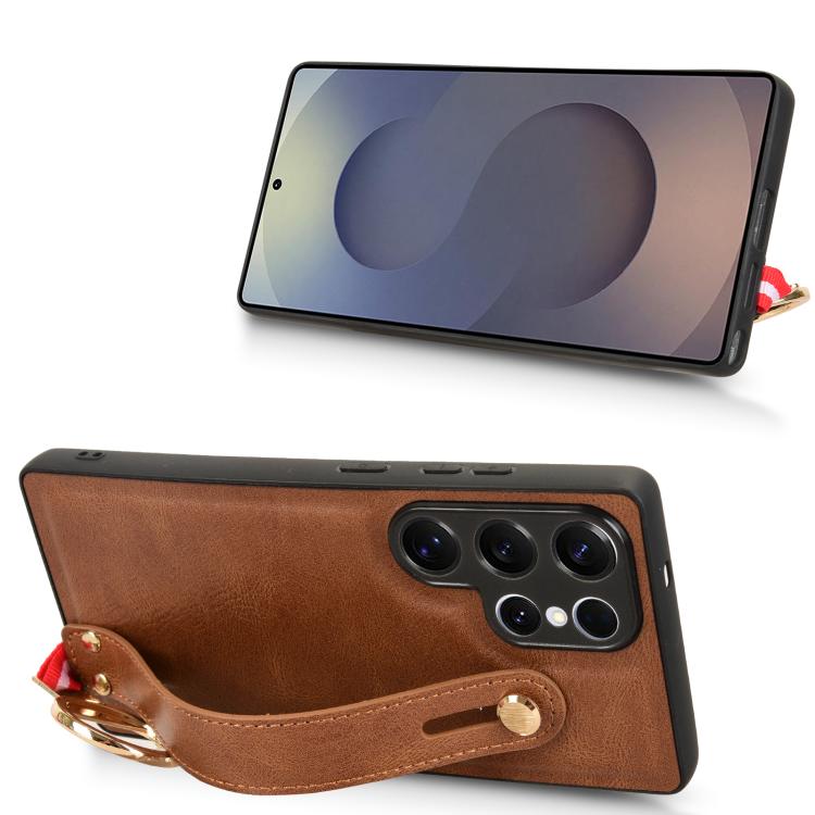 For Samsung Galaxy S25 Ultra 5G Wristband Leather Back Phone Case