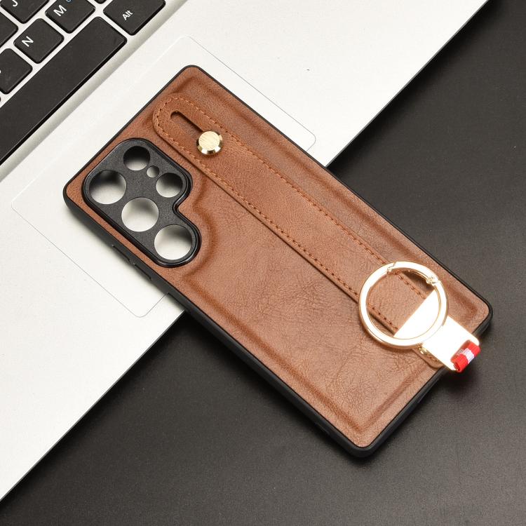For Samsung Galaxy S25 Ultra 5G Wristband Leather Back Phone Case