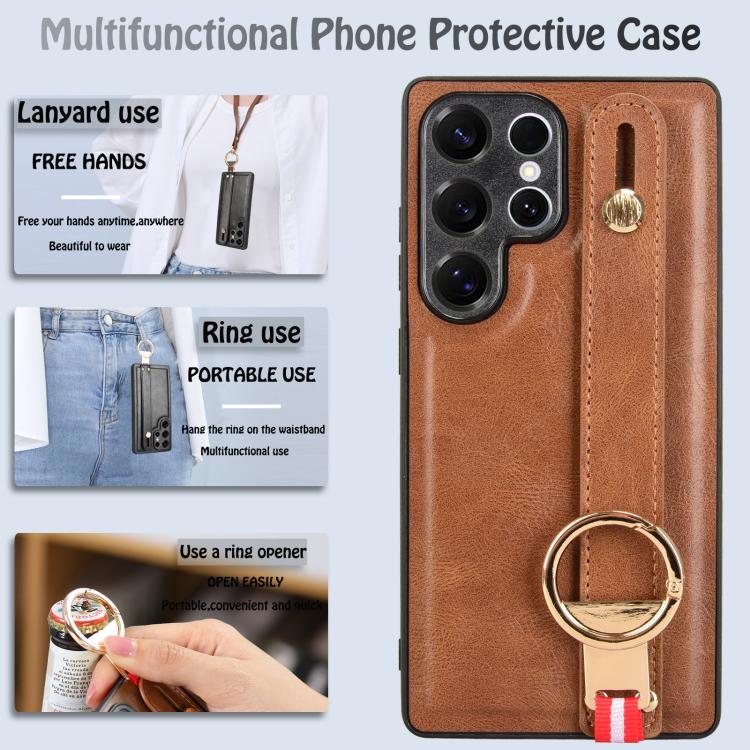For Samsung Galaxy S25 Ultra 5G Wristband Leather Back Phone Case
