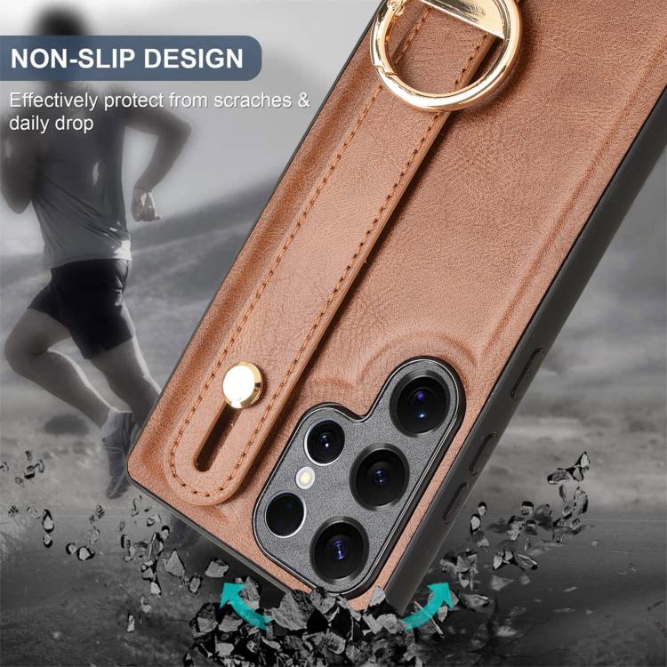 For Samsung Galaxy S25 Ultra 5G Wristband Leather Back Phone Case