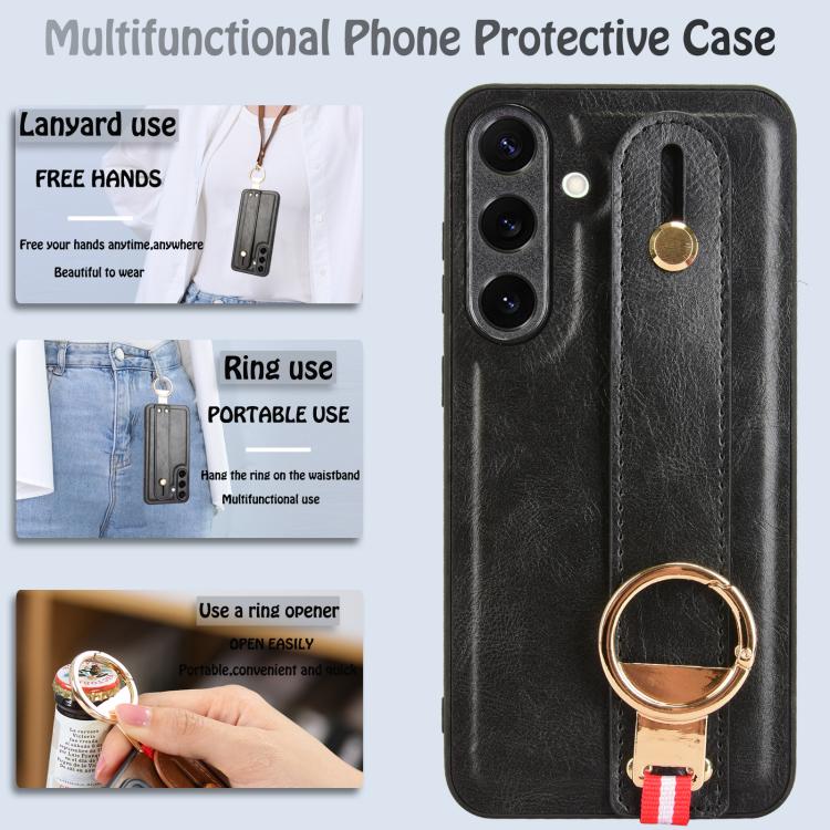 For Samsung Galaxy S25+ 5G Wristband Leather Back Phone Case
