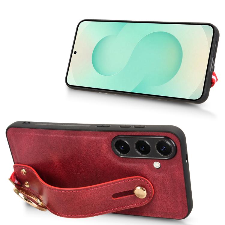For Samsung Galaxy S25+ 5G Wristband Leather Back Phone Case