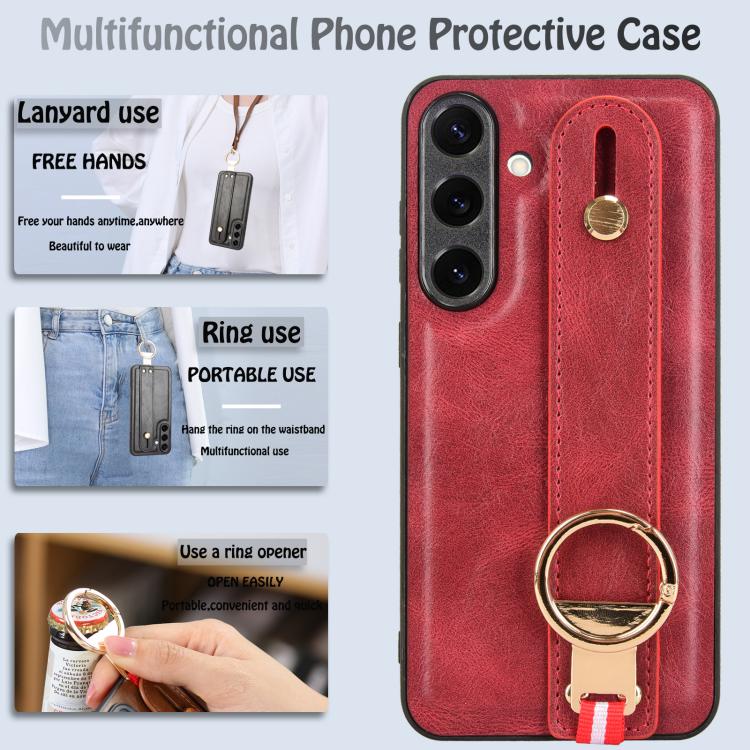 For Samsung Galaxy S25+ 5G Wristband Leather Back Phone Case