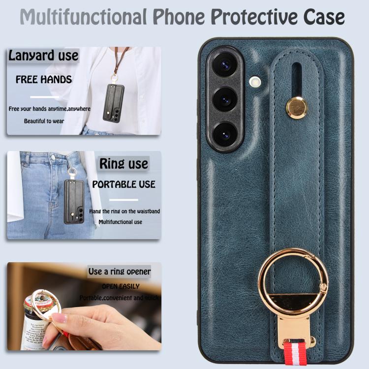 For Samsung Galaxy S25+ 5G Wristband Leather Back Phone Case