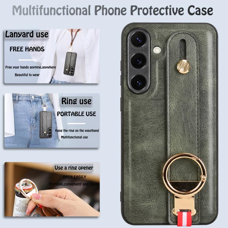 For Samsung Galaxy S25+ 5G Wristband Leather Back Phone Case