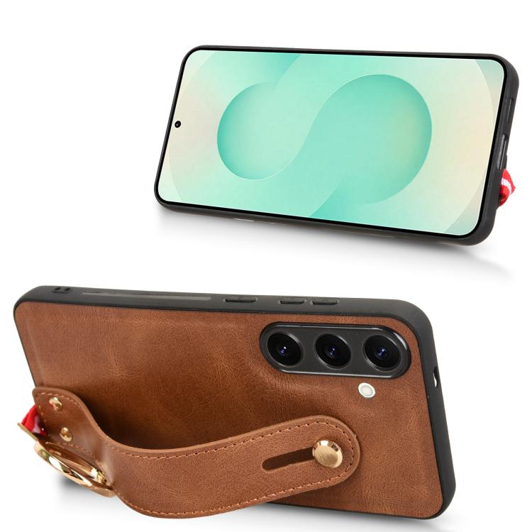 For Samsung Galaxy S25+ 5G Wristband Leather Back Phone Case