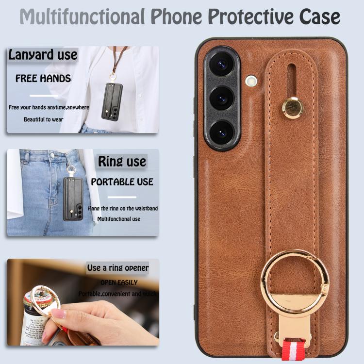 For Samsung Galaxy S25+ 5G Wristband Leather Back Phone Case