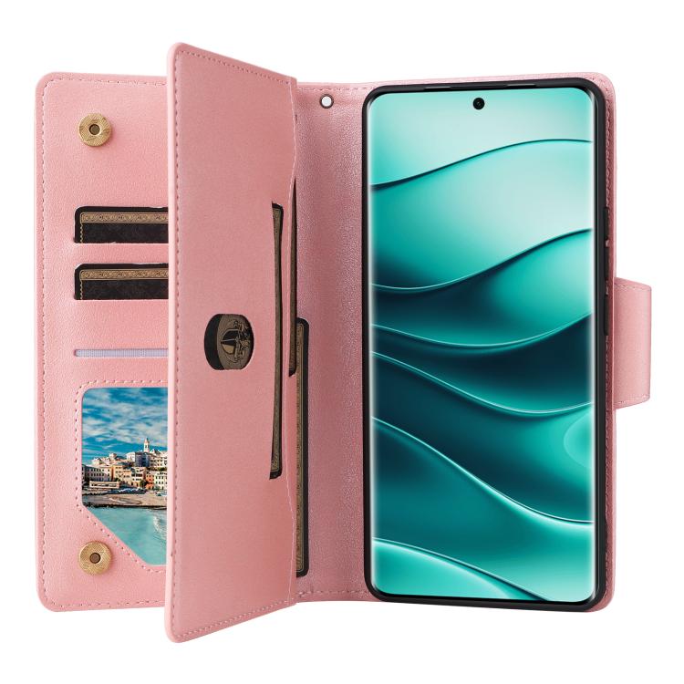 For Redmi Note 14 Pro 5G Rivet Buckle 9 Cards Three Fold Leather Phone Case