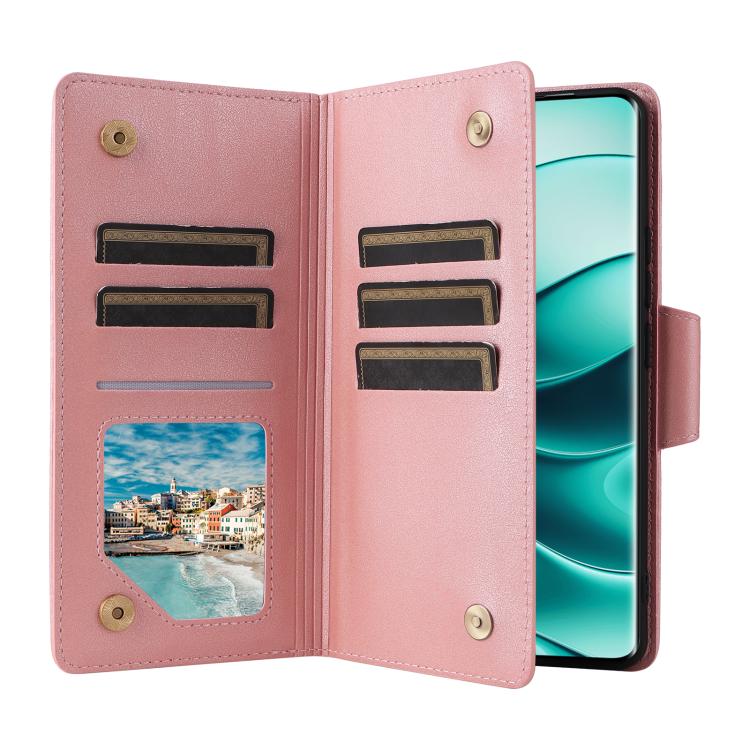For Redmi Note 14 Pro 5G Rivet Buckle 9 Cards Three Fold Leather Phone Case
