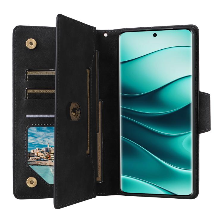 For Redmi Note 14 Pro 5G Rivet Buckle 9 Cards Three Fold Leather Phone Case