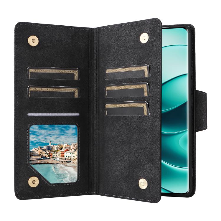 For Redmi Note 14 Pro 5G Rivet Buckle 9 Cards Three Fold Leather Phone Case