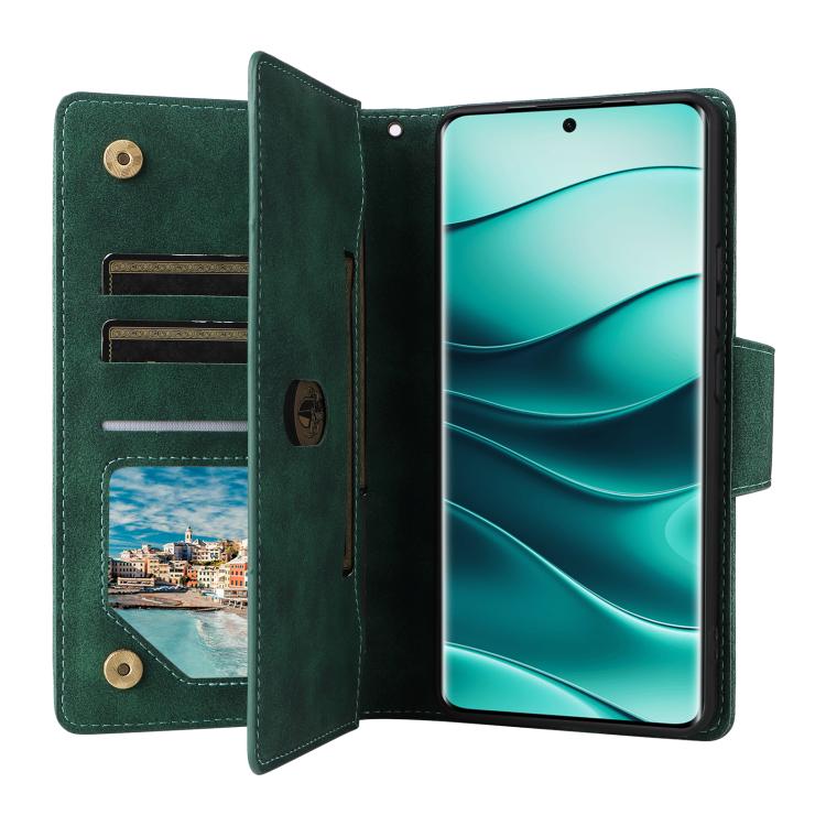 For Redmi Note 14 Pro 5G Rivet Buckle 9 Cards Three Fold Leather Phone Case