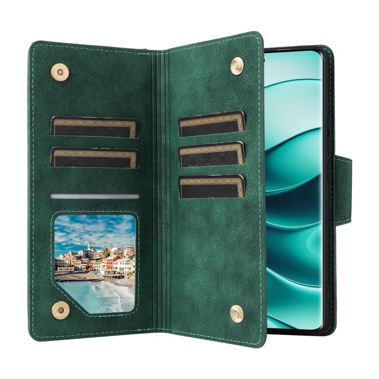 For Redmi Note 14 Pro 5G Rivet Buckle 9 Cards Three Fold Leather Phone Case
