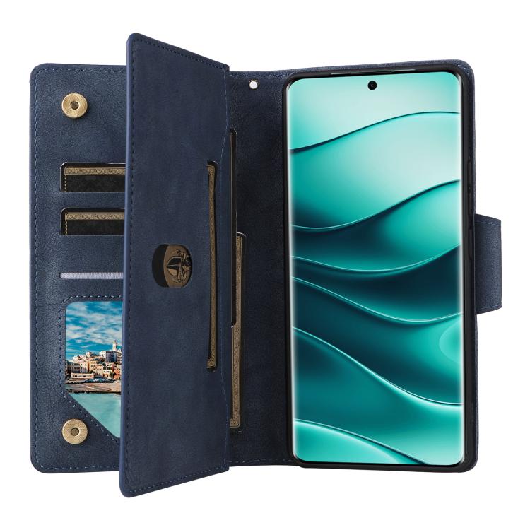 For Redmi Note 14 Pro 5G Rivet Buckle 9 Cards Three Fold Leather Phone Case