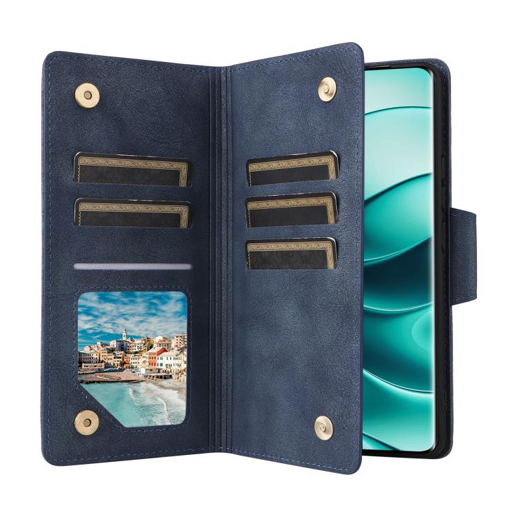 For Redmi Note 14 Pro 5G Rivet Buckle 9 Cards Three Fold Leather Phone Case