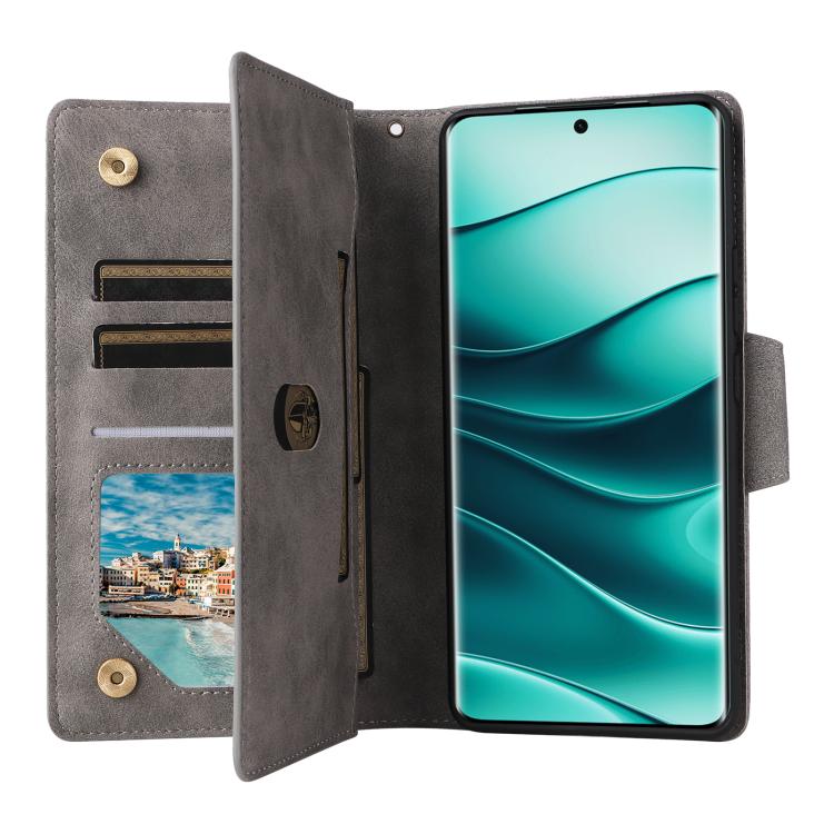 For Redmi Note 14 Pro 5G Rivet Buckle 9 Cards Three Fold Leather Phone Case
