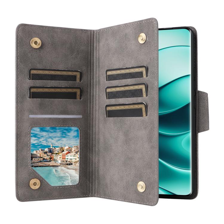 For Redmi Note 14 Pro 5G Rivet Buckle 9 Cards Three Fold Leather Phone Case
