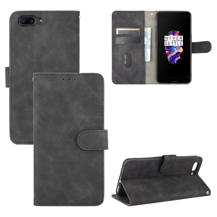 For OnePlus 5 Solid Color Skin Feel Magnetic Buckle Horizontal Flip Calf Texture PU Leather Case with Holder & Card Slots & Wallet