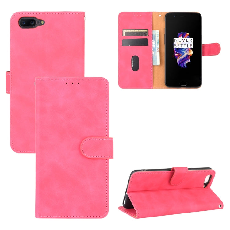 For OnePlus 5 Solid Color Skin Feel Magnetic Buckle Horizontal Flip Calf Texture PU Leather Case with Holder & Card Slots & Wallet