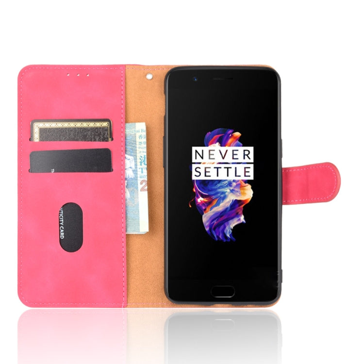 For OnePlus 5 Solid Color Skin Feel Magnetic Buckle Horizontal Flip Calf Texture PU Leather Case with Holder & Card Slots & Wallet