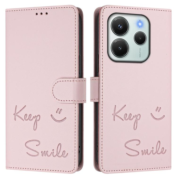 For Redmi Note 14 4G 164.84mm EU Version Smile Embossing RFID Leather Phone Case