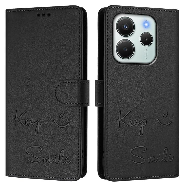 For Redmi Note 14 4G 164.84mm EU Version Smile Embossing RFID Leather Phone Case