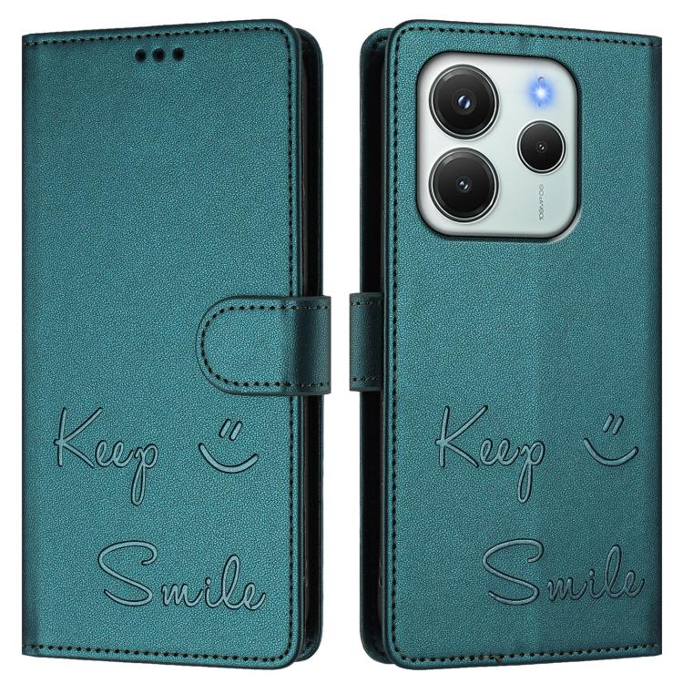 For Redmi Note 14 4G 164.84mm EU Version Smile Embossing RFID Leather Phone Case