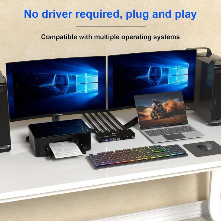 KC-KVM402DP 8K 30Hz 4 Input 2 Output DP / USB3.0 Dual Monitor KVM Switch, AU Plug