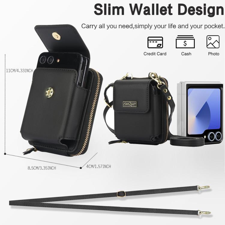 For Samsung Galaxy Z Flip7 /7 FE /6 /5 AwQuer AW005 Crossbody Folding Phone Leather Bag