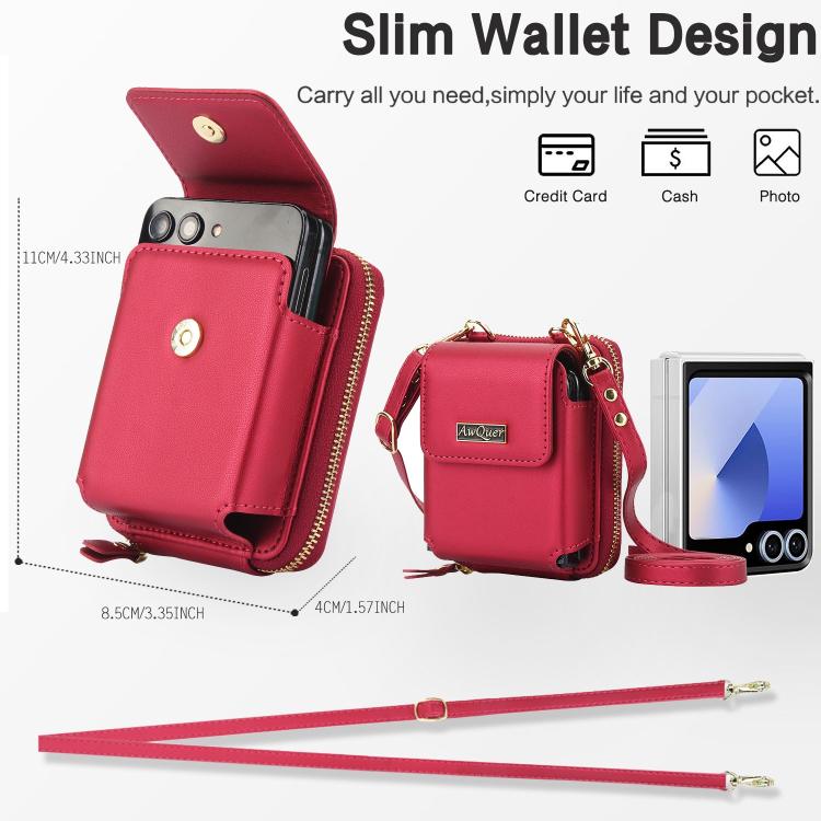 For Samsung Galaxy Z Flip7 /7 FE /6 /5 AwQuer AW005 Crossbody Folding Phone Leather Bag