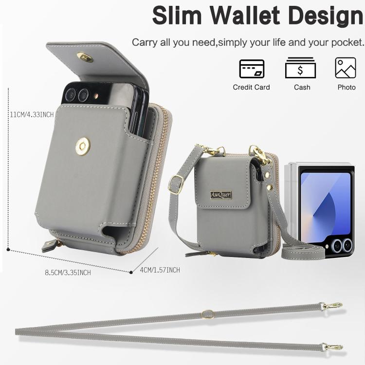 For Samsung Galaxy Z Flip7 /7 FE /6 /5 AwQuer AW005 Crossbody Folding Phone Leather Bag
