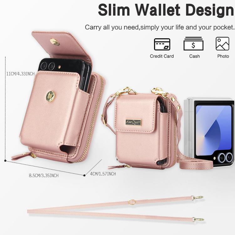 For Samsung Galaxy Z Flip7 /7 FE /6 /5 AwQuer AW005 Crossbody Folding Phone Leather Bag