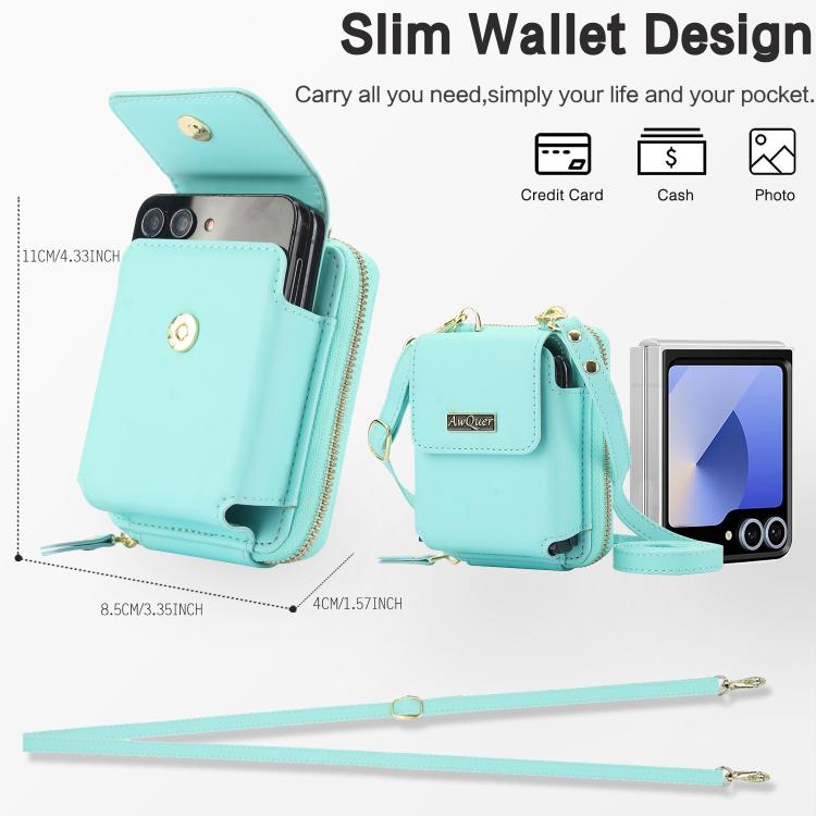 For Samsung Galaxy Z Flip7 /7 FE /6 /5 AwQuer AW005 Crossbody Folding Phone Leather Bag