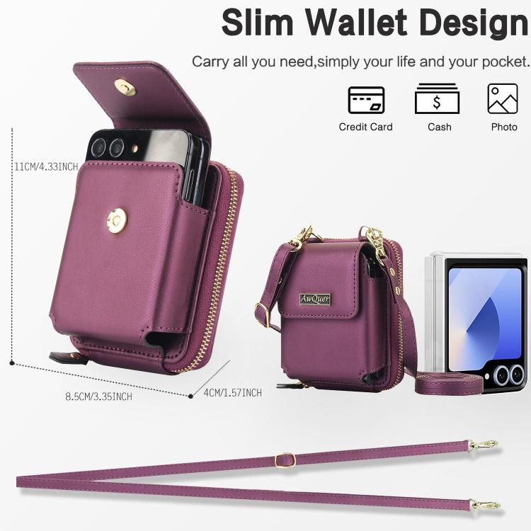 For Samsung Galaxy Z Flip7 /7 FE /6 /5 AwQuer AW005 Crossbody Folding Phone Leather Bag