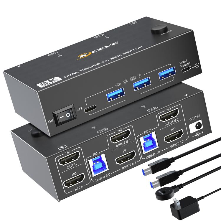 KC-KVM8202 8K 60Hz USB3.0 / HDMI 2-Port Dual Monitor KVM Switch, AU Plug