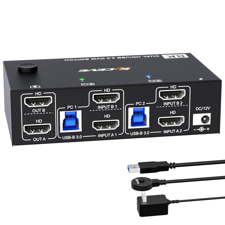 KC-KVM8202 8K 60Hz USB3.0 / HDMI 2-Port Dual Monitor KVM Switch, AU Plug