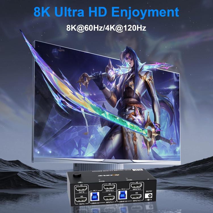 KC-KVM8202 8K 60Hz USB3.0 / HDMI 2-Port Dual Monitor KVM Switch, AU Plug