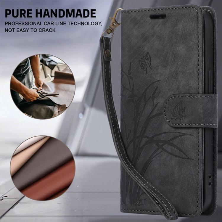 For Samsung Galaxy S25 Ultra 5G Orchid Butterfly Embossed Leather Phone Case
