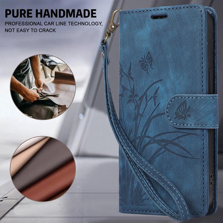 For Samsung Galaxy S25 Ultra 5G Orchid Butterfly Embossed Leather Phone Case