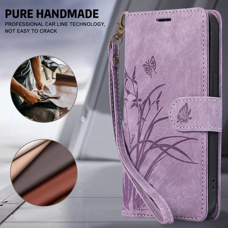 For Samsung Galaxy S25 Ultra 5G Orchid Butterfly Embossed Leather Phone Case