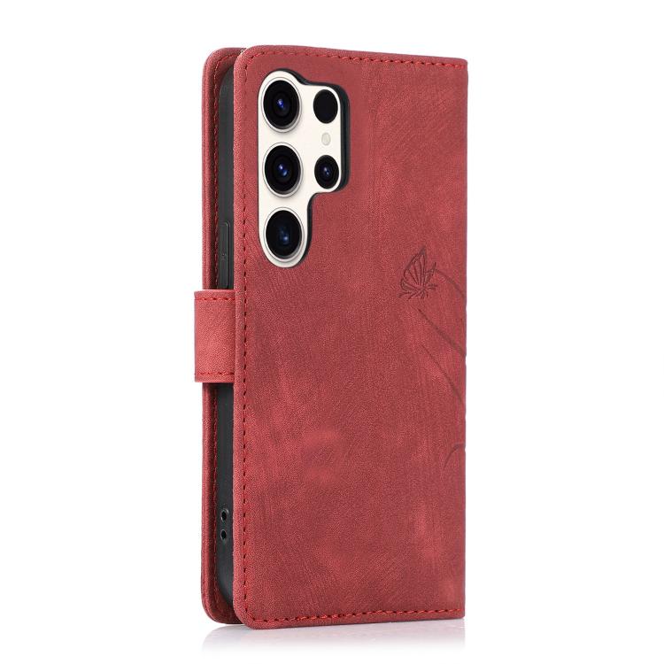 For Samsung Galaxy S25 Ultra 5G Orchid Butterfly Embossed Leather Phone Case