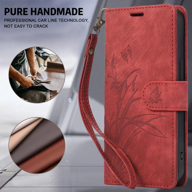 For Samsung Galaxy S25 Ultra 5G Orchid Butterfly Embossed Leather Phone Case