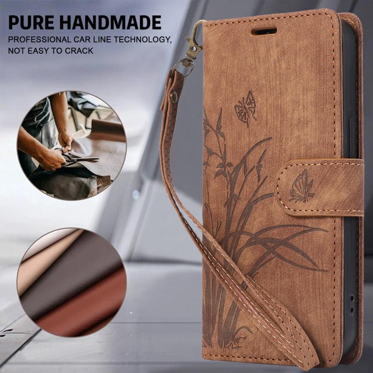 For Samsung Galaxy S25 Ultra 5G Orchid Butterfly Embossed Leather Phone Case