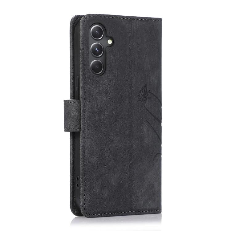For Samsung Galaxy S24 FE 5G Orchid Butterfly Embossed Leather Phone Case
