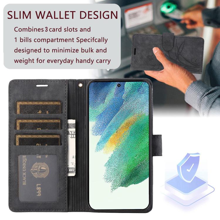 For Samsung Galaxy S24 FE 5G Orchid Butterfly Embossed Leather Phone Case