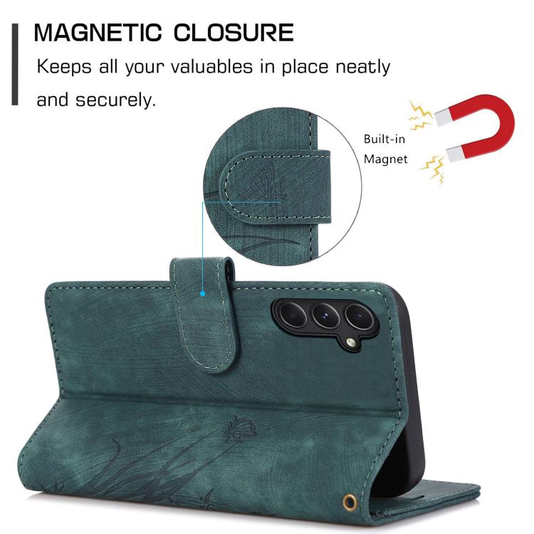 For Samsung Galaxy S24 FE 5G Orchid Butterfly Embossed Leather Phone Case