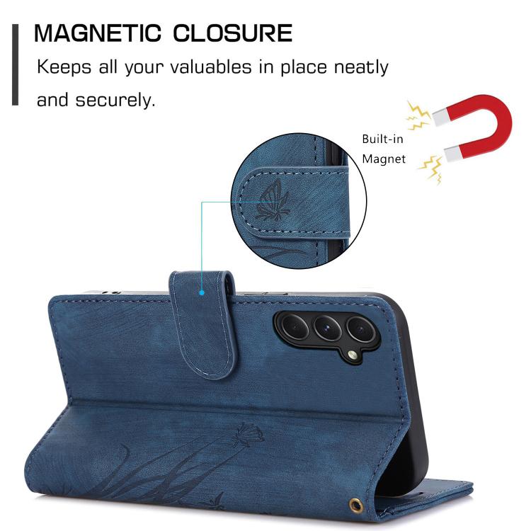 For Samsung Galaxy S24 FE 5G Orchid Butterfly Embossed Leather Phone Case