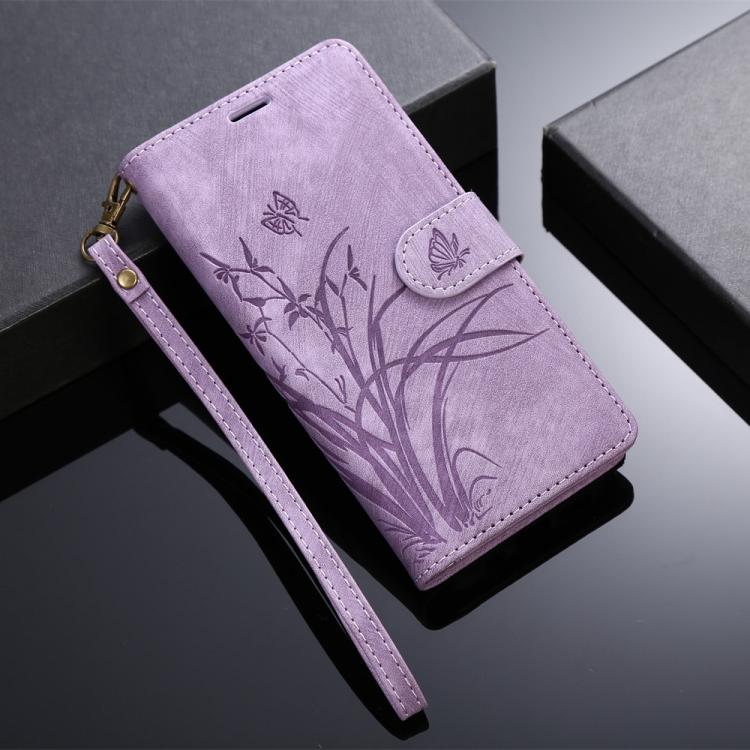 For Samsung Galaxy S24 FE 5G Orchid Butterfly Embossed Leather Phone Case