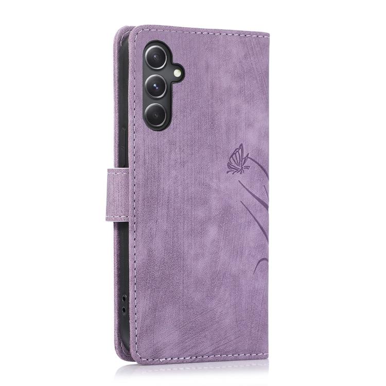 For Samsung Galaxy S24 FE 5G Orchid Butterfly Embossed Leather Phone Case